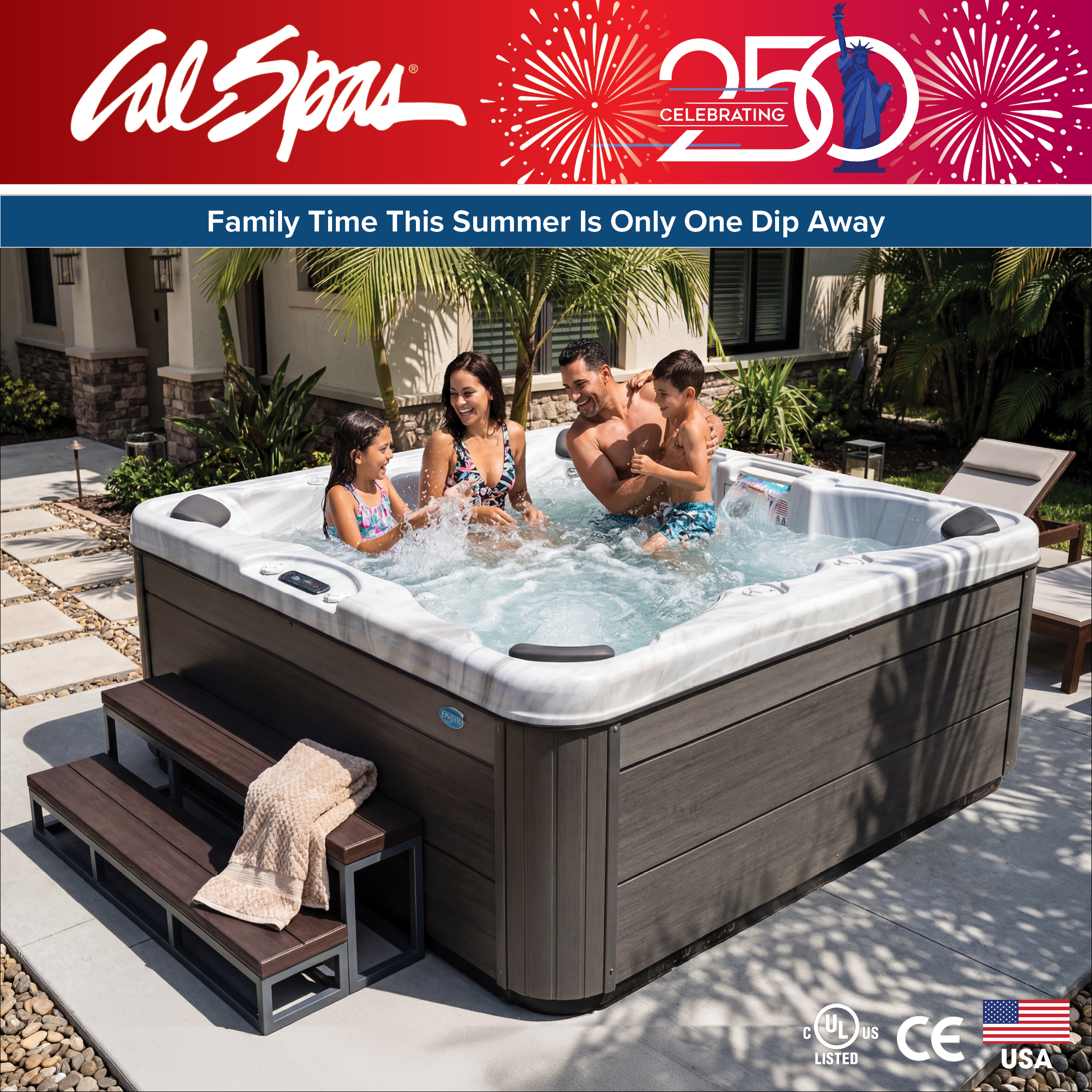 Calspas hot tub being used in a family setting - Elgin